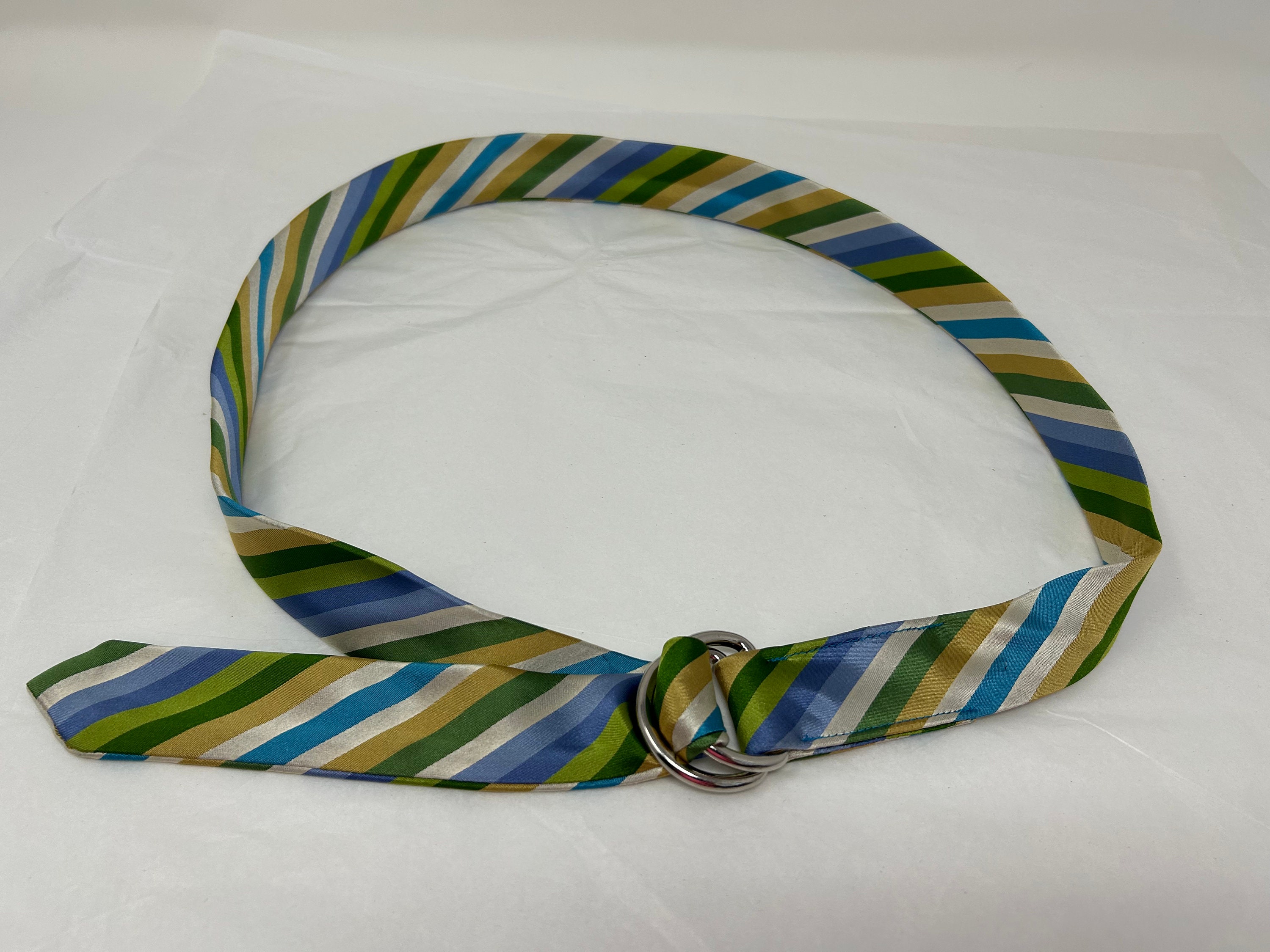 Vintage J.crew Silk Ribbon Belt – Striped Green Blue Purple  display picture 2