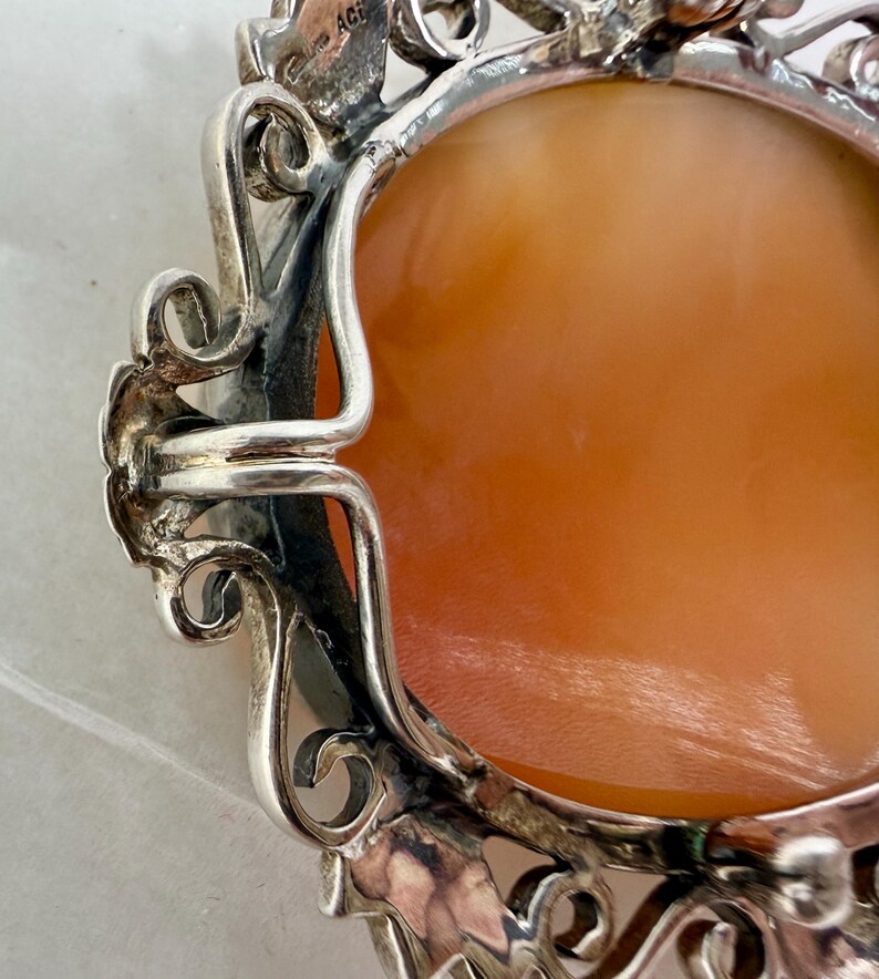 Large Vintage Shell Cameo Brooch Pendant 925 Sterling Silver | Hand ...