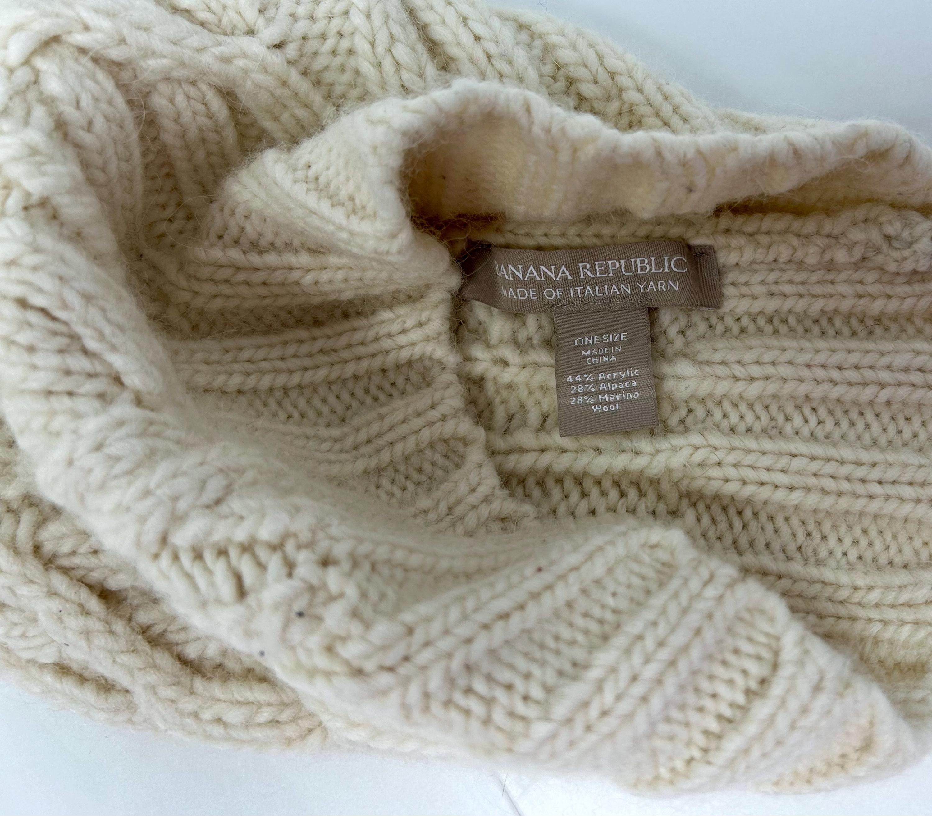 Banana Republic 100% Cashmere Chunky Cable Knit Beanie Hat One Size Cream Winter Cableami 100% Cashmere‎ Ribbed Beanie Hat Cream Made in  main image 4