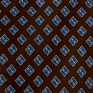 Vintage Lanvin chocolate Brown Silk Necktie – Geometric Blue Diamond Pattern – Made in France – Classic Men&#39;s Tie