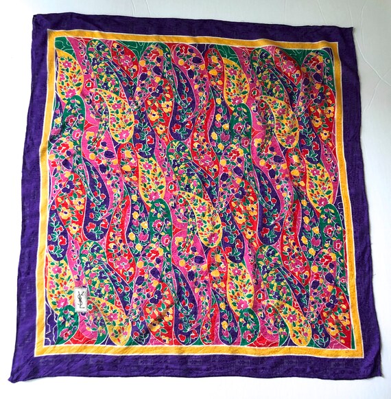 vintage large YSL silk scarf wrap square 34.5" x … - image 5