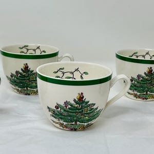 Vintage Spode Christmas Tree Coffee Tea Cups – Set of 6 – Made in England – Classic Holiday Tableware – Christmas China