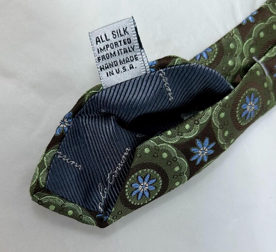 XMI Platinum tie necktie brocade green olive brown blue brocade View 5