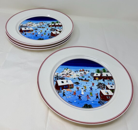 Set of 4 Villeroy & Boch Naif Christmas Dinner Plates – Winter