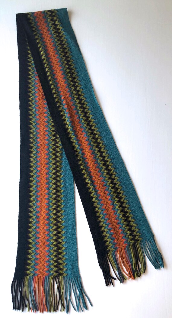 Nordstrom wool blend scarf long knit zig zag turq… - image 5