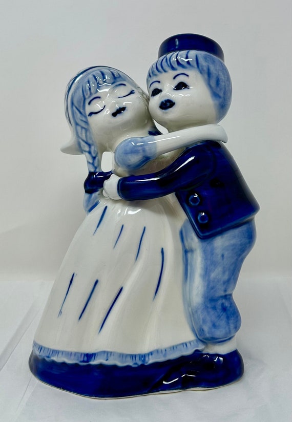 ヴィンテージ　Delfts Couple Dish ５枚組　Bluewhite Vintage Delft #107 Boy Girl Hugging Figurine Holland Blue White