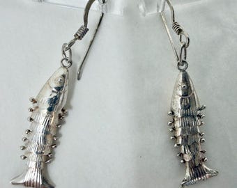 Articulated Sterling Silver Fish Earrings 925 Dangle Movable Nautical Sea Life Jewelry