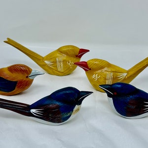 set of 5 wood hand painted birds decor wooden dining table decor