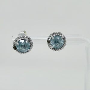 DBJ 925 Sterling Silver Aquamarine Stud Earrings – 8mm Round Faceted Gemstone – March Birthstone Minimalist Jewelry
