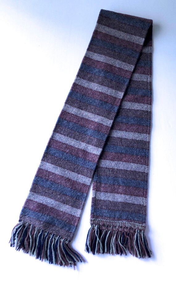 wool scarf stripe blue mauve purple thick knit re… - image 5