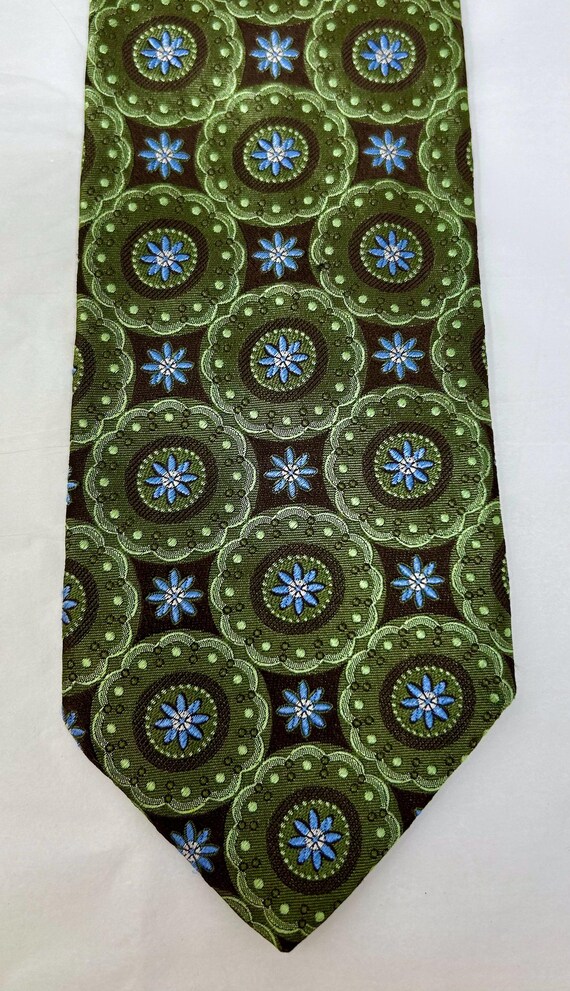 XMI Platinum tie necktie brocade green olive brown blue brocade View 2