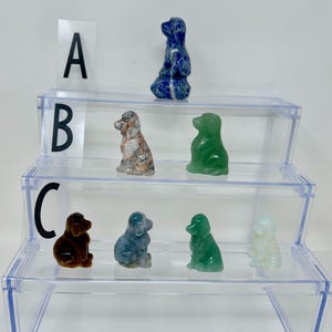 Carved Stone Dog Figurines – Lapis, Jade, Tiger&#39;s Eye, Opalite & More – Semi-Precious Sitting Puppy Collectibles – Crystal Animal Carvings
