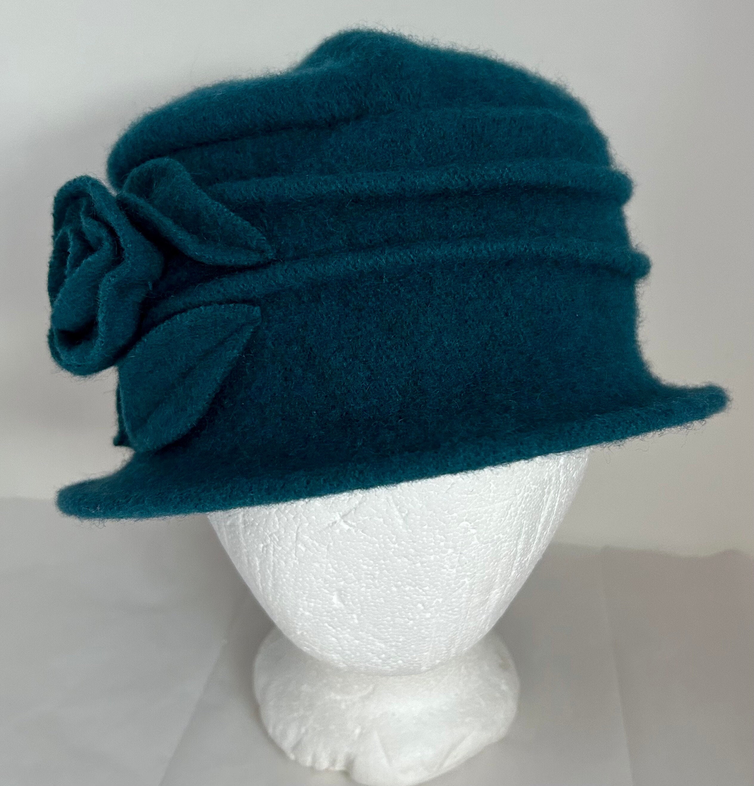 Vintage Teal Wool Hat Teal Vintage Style 1920s Inspired 100% Wool Felt Short Brim  main image 2