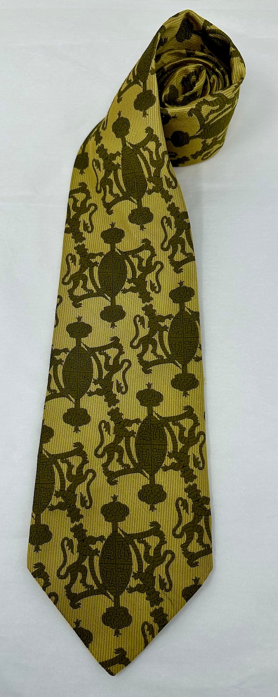 vintage Saks 5th Avenue necktie tie olive green c… - image 4