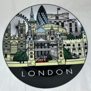 London Cityscape Souvenir Plate – Elgate Products – Iconic London Landmarks Artwork – Collectible Decorative Plate England