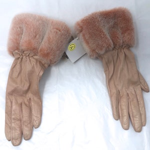 mint Gant De France pink leather fur trim cuff gloves 6.5