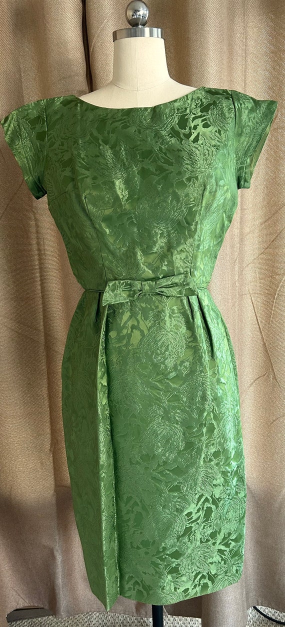 vintage ILGWU dress & coat apple green brocade - image 5