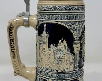 German Beer Stein Limited Edition Pewter Lid Made in Germany Heidelberg Rothenburg Collectible Mug 11" tall