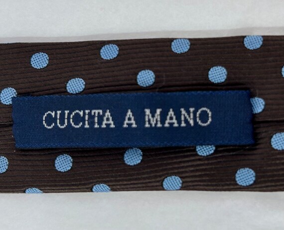 Cucita A Mano 100% silk tie brown blue polka Dot … - image 5