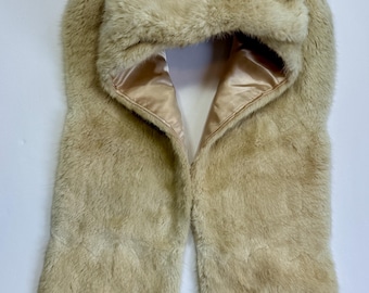 Vintage Walter Kerner Fur Stole – Beige Mink Wrap with Satin Lining coat collar scarf