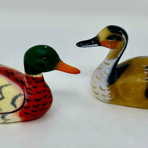 set of 2 vintage Enesco hand painted ceramic ducks miniature decoy 3" long