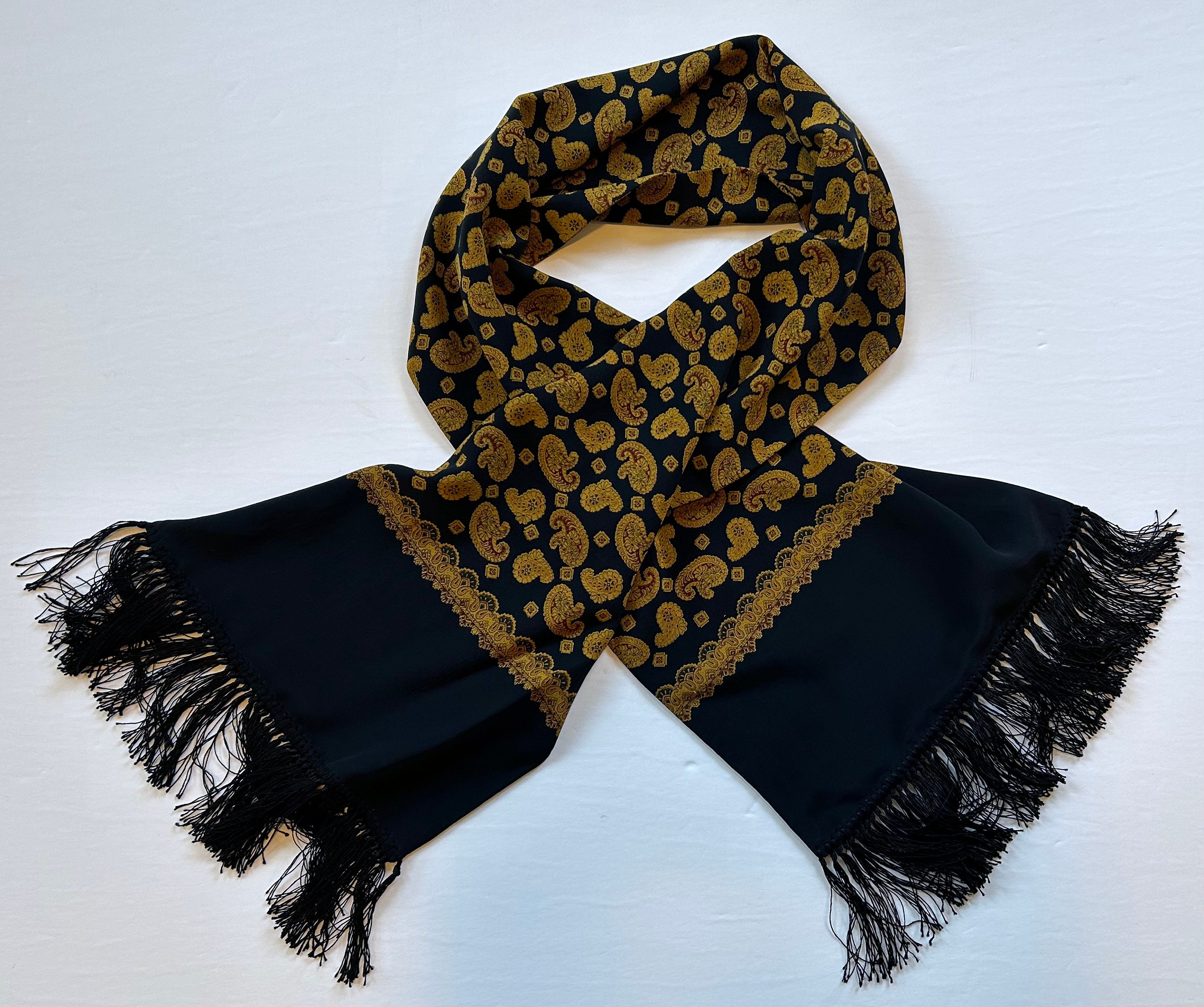 DKNY Rectangle Scarf Silk Fringe Gold Black Donna Karen - Etsy DKNY Oversized Double panel Scarf Wrap Burgundy Black NWT main image 0