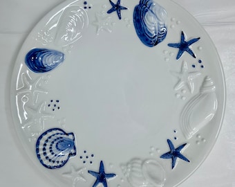 Vintage Starbucks Este Ceramiche Italy Plate – Blue & White Seashell Starfish Coastal Porcelain Dish