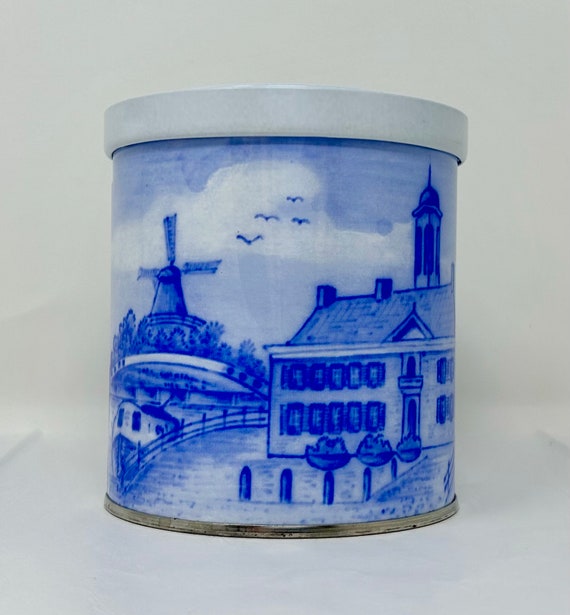 Vintage Fortuin Tin Blue White Holland Dutch Windmill Barrel