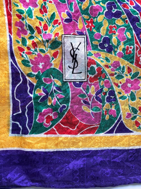 vintage large YSL silk scarf wrap square 34.5" x … - image 3