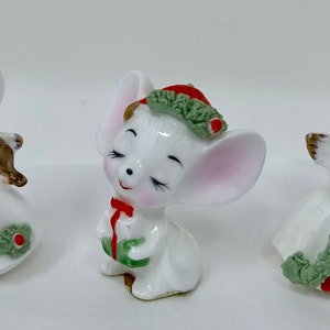 set of 3 miniature Napcoware Christmas Holiday figurines angel mouse girl