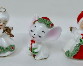 set of 3 miniature Napcoware Christmas Holiday figurines angel mouse girl
