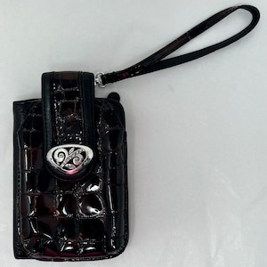 Brighton phone holder case wallet purse black brown wrist silver