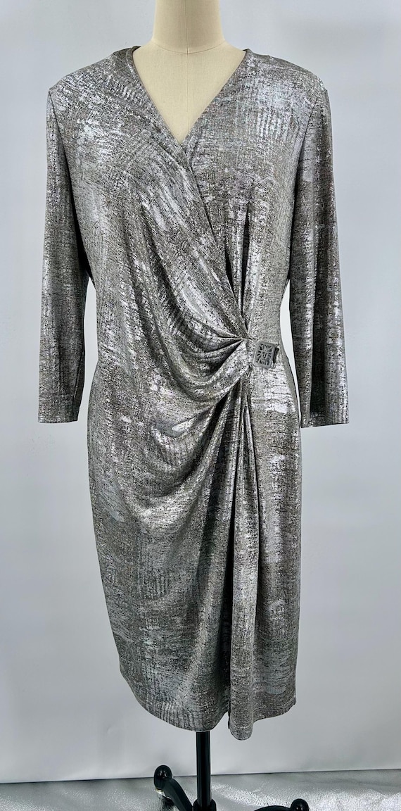 Vintage Anne Klein Silver Metallic Wrap Dress Size 14 Long Sleeve Ruched  Cocktail Evening - Etsy Israel