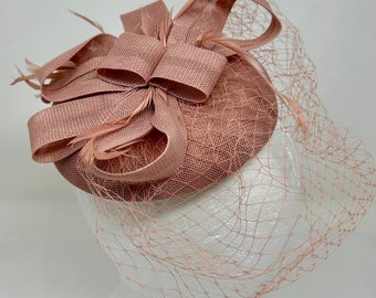 Vintage Mauve Pink Fascinator Hat – Bow & Net Juliet Veil Derby Cocktail Headpiece