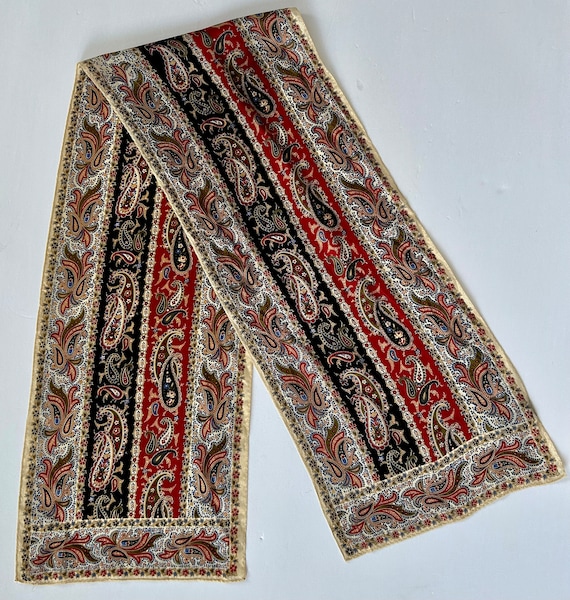 Vintage Axcess Silk Rectangle Scarf Paisley Red Brown Black