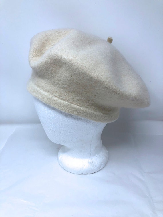 vintage ivory wool beret hat white 100% wool