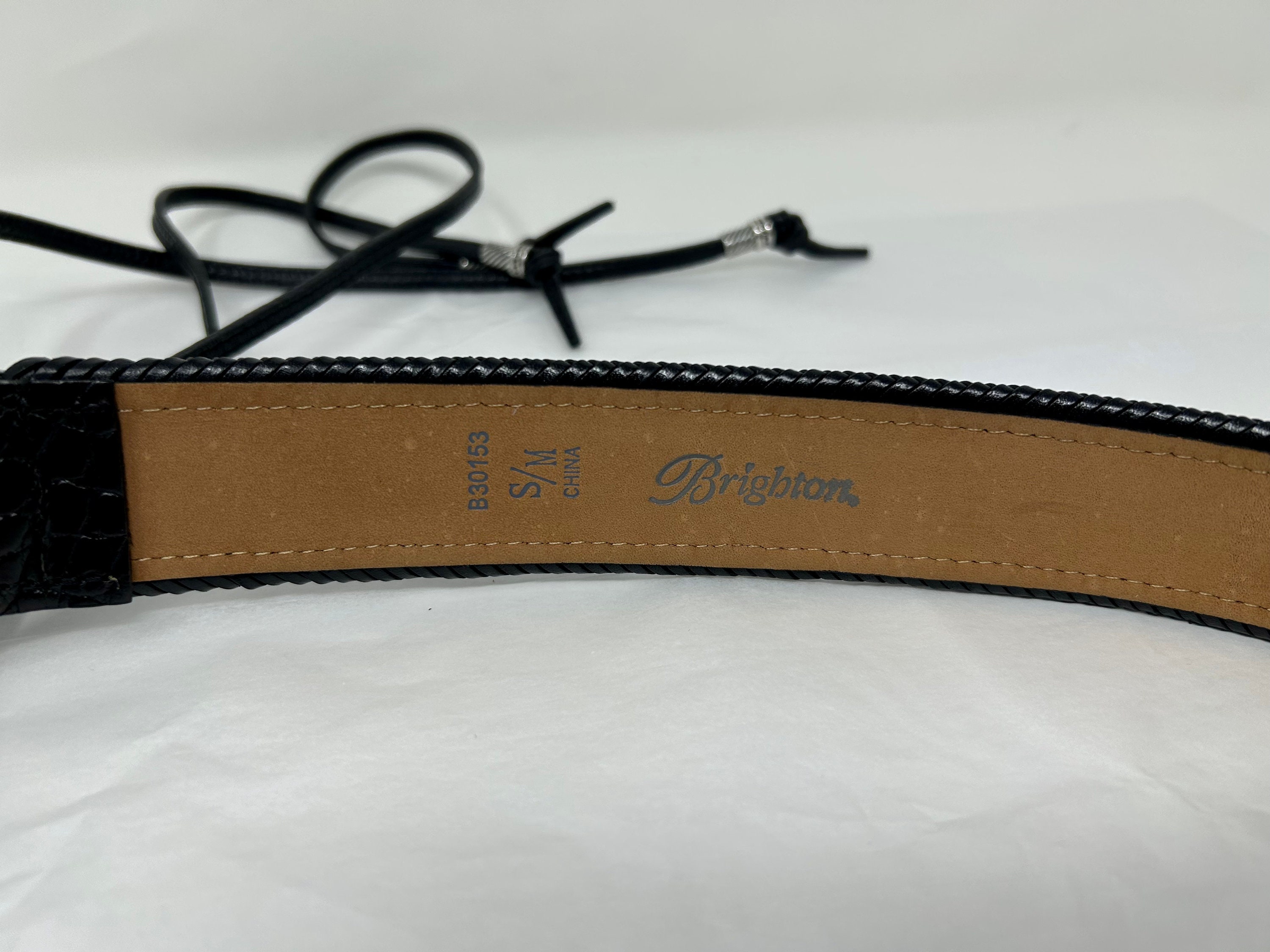 Brighton B30153 Belt Black Leather Silver Ring Buckle Straps