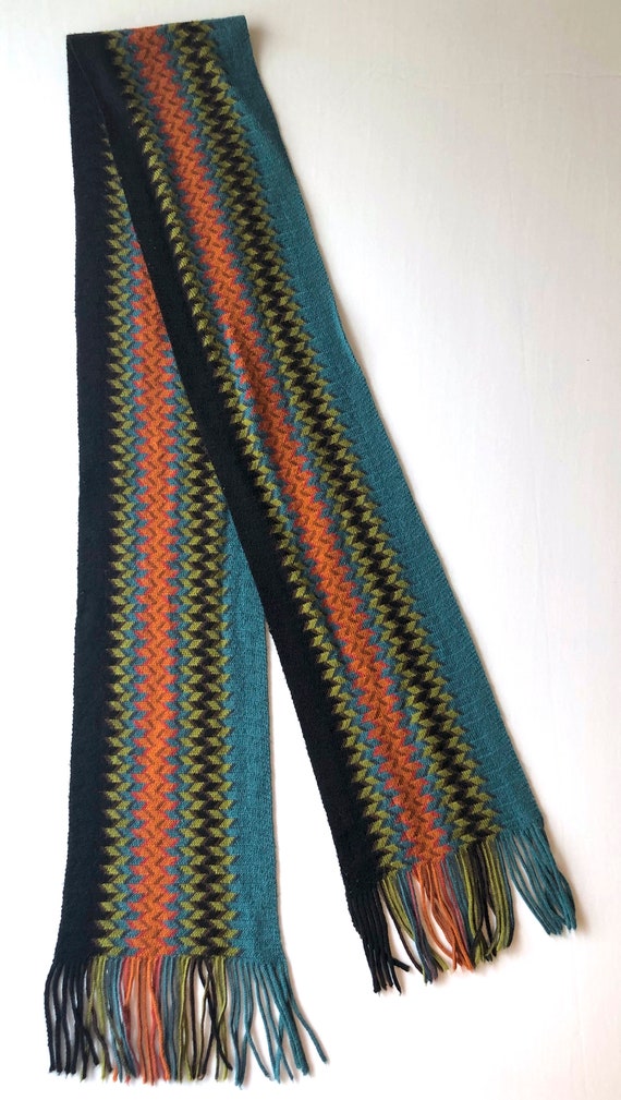 Nordstrom wool blend scarf long knit zig zag turq… - image 4