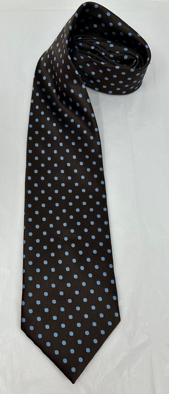 Cucita A Mano 100% silk tie brown blue polka Dot … - image 6