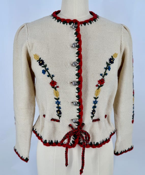 Vintage Austrian Trachten Wool Cardigan | Embroidered Alpine Folk Sweater | Astrifa | EU 44