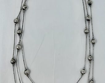 Vintage Navajo Sterling Silver Beaded Necklace – Multi Strand Bench Beads – Southwestern Jewelry - balls