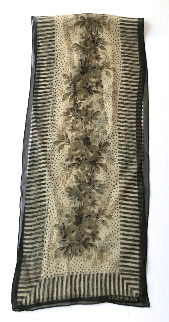vintage Ellen Tracy rectangle silk scarf floral o… - image 2