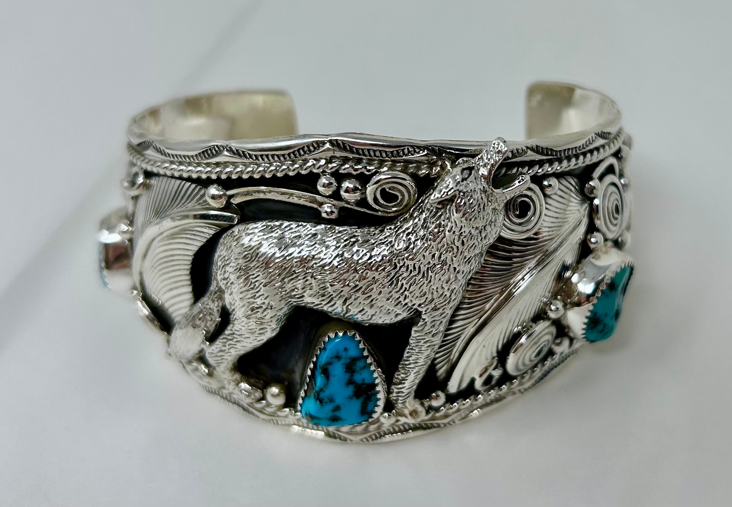 Pack Of Wolves Native American Navajo Sterling Silver Bracelet Cuff Pack Of Wolves Native American Navajo Sterling Silver Bracelet Cuff