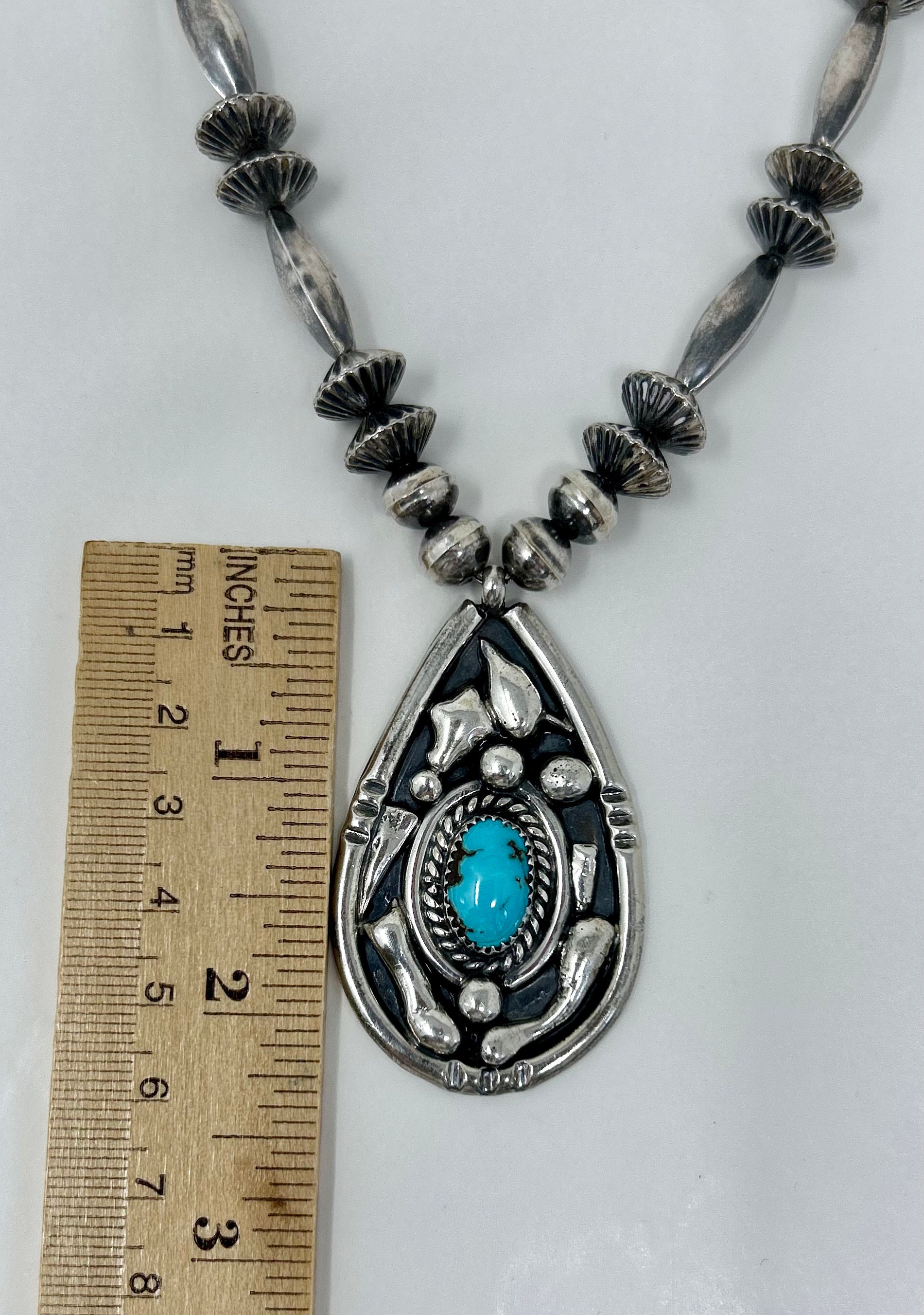 Vintage Navajo Sterling Silver & Turquoise Necklace Artisan