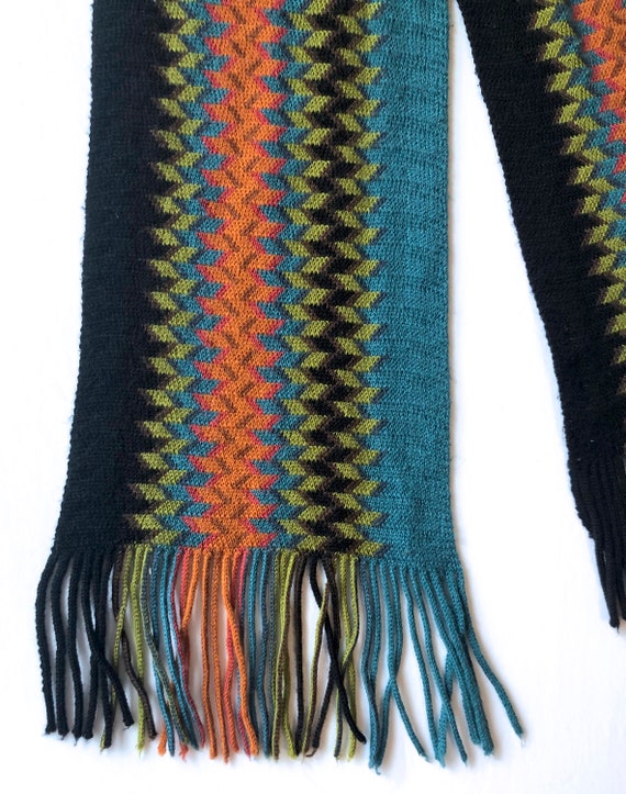 Nordstrom wool blend scarf long knit zig zag turq… - image 1