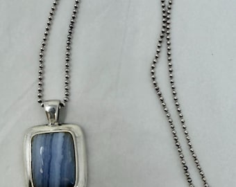 Collar con colgante de ágata azul de encaje en plata de ley 925 de 40,6 cm