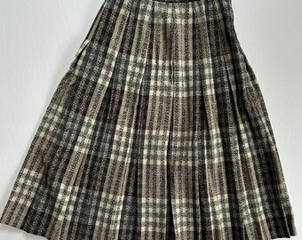 Saia longa plissada vintage Summit Sportswear em lã xadrez marrom