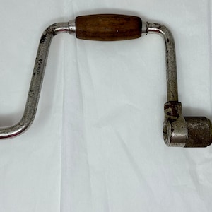 vintage screw drill hand crank wood tool vintage