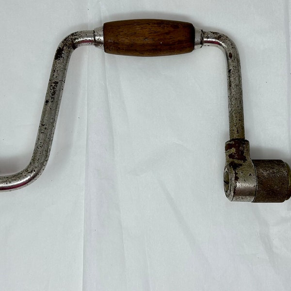 vintage screw drill hand crank wood tool vintage