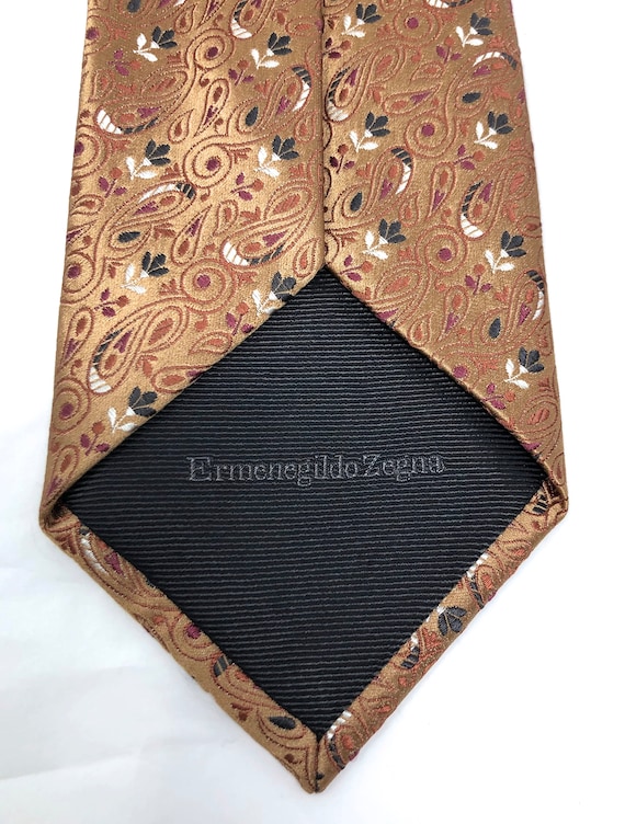 Ermenegildo Zegna 100% silk tie brocade bronze gold necktie View 3